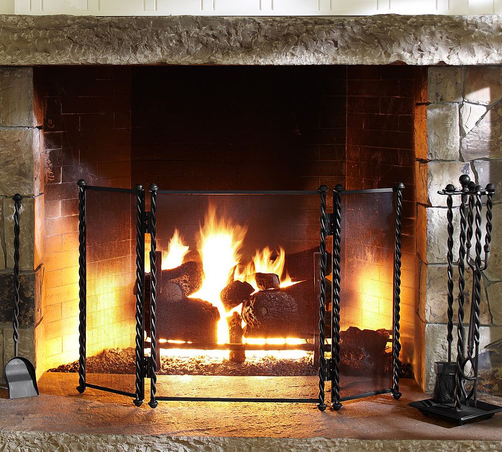 Twisted Metal Fireplace Triple Panel Screen | Pottery Barn