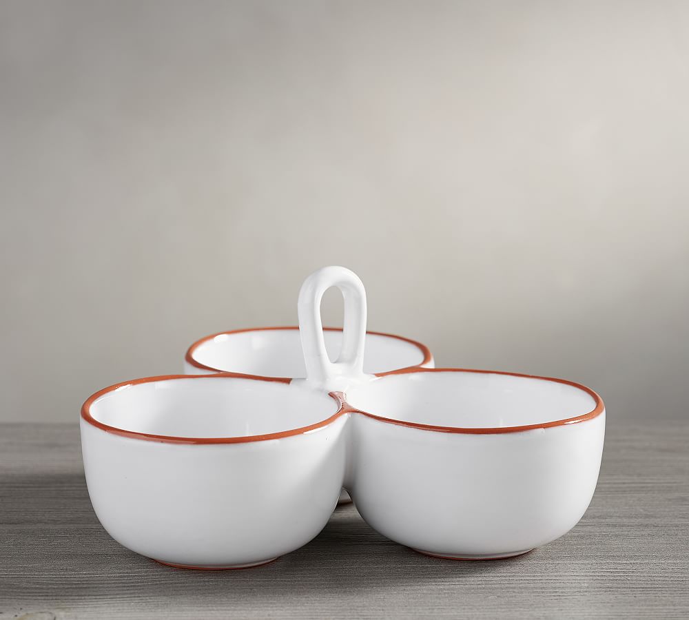 Terracotta White Triple Condiment Serve Bowl | Pottery Barn