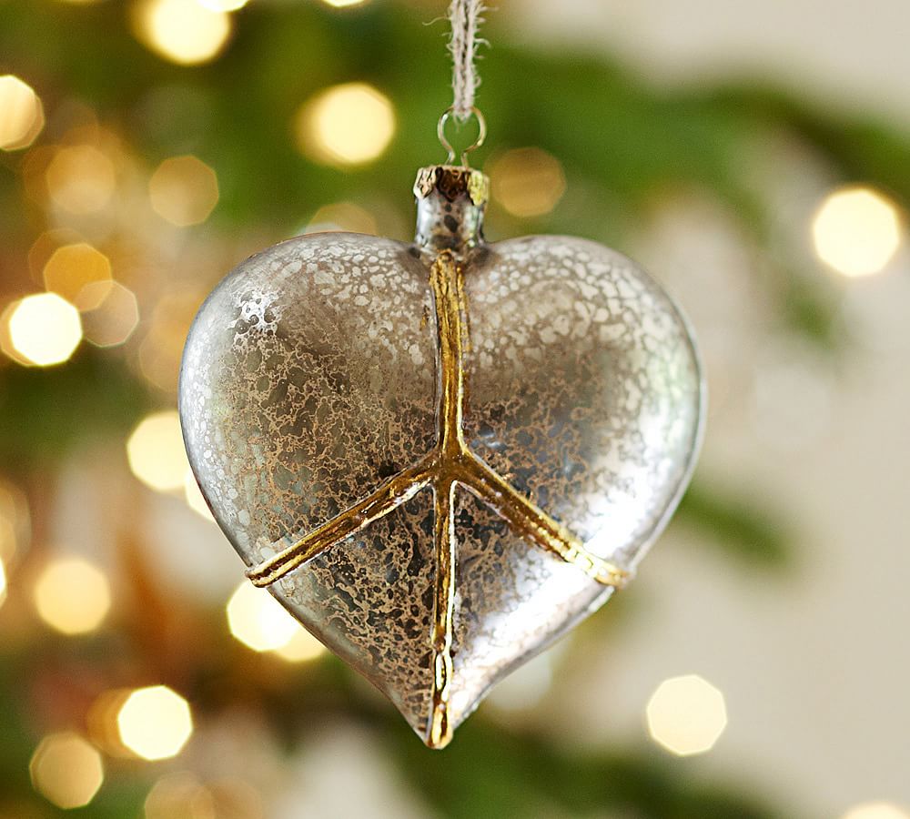 Peace Heart Glass Christmas Ornament