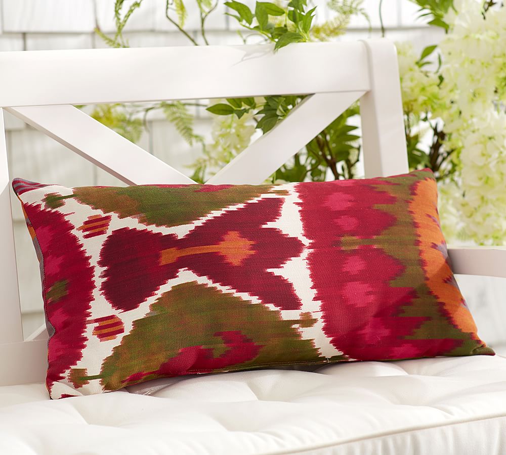 Sarene Ikat Outdoor Lumbar Throw Pillow Pottery Barn