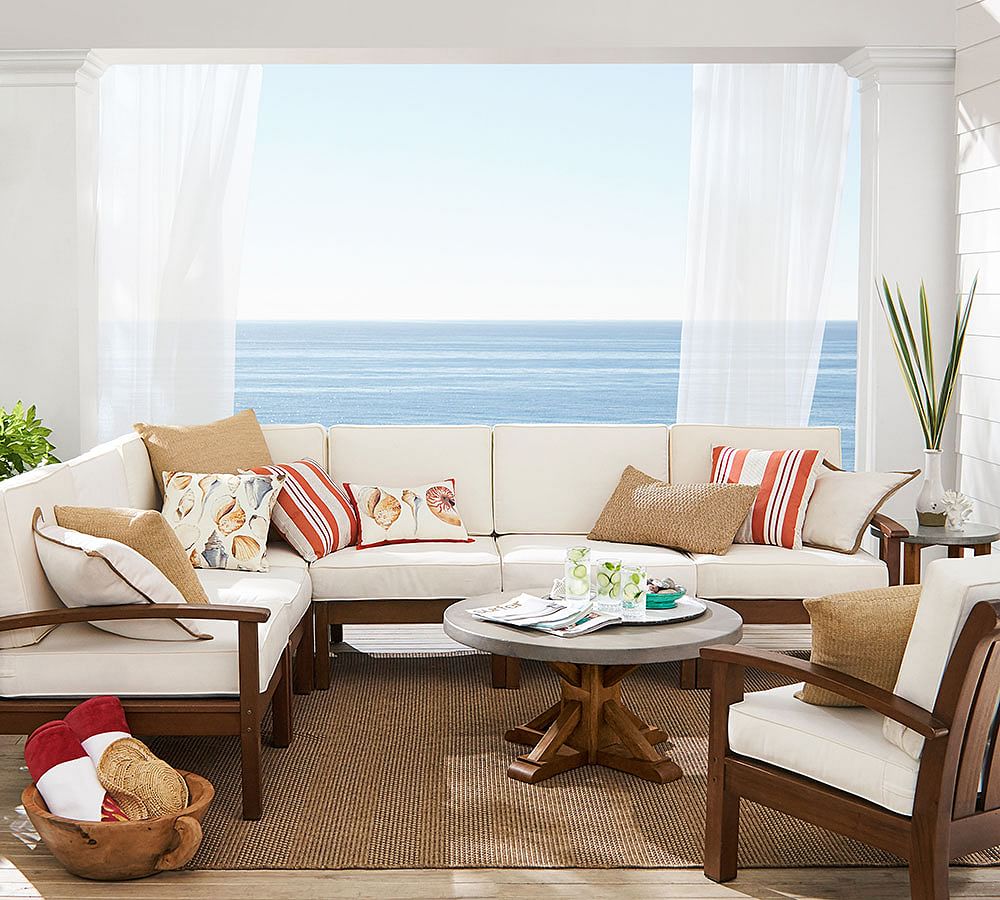 Abbott Concrete & Acacia Round Outdoor Coffee Table Pottery Barn