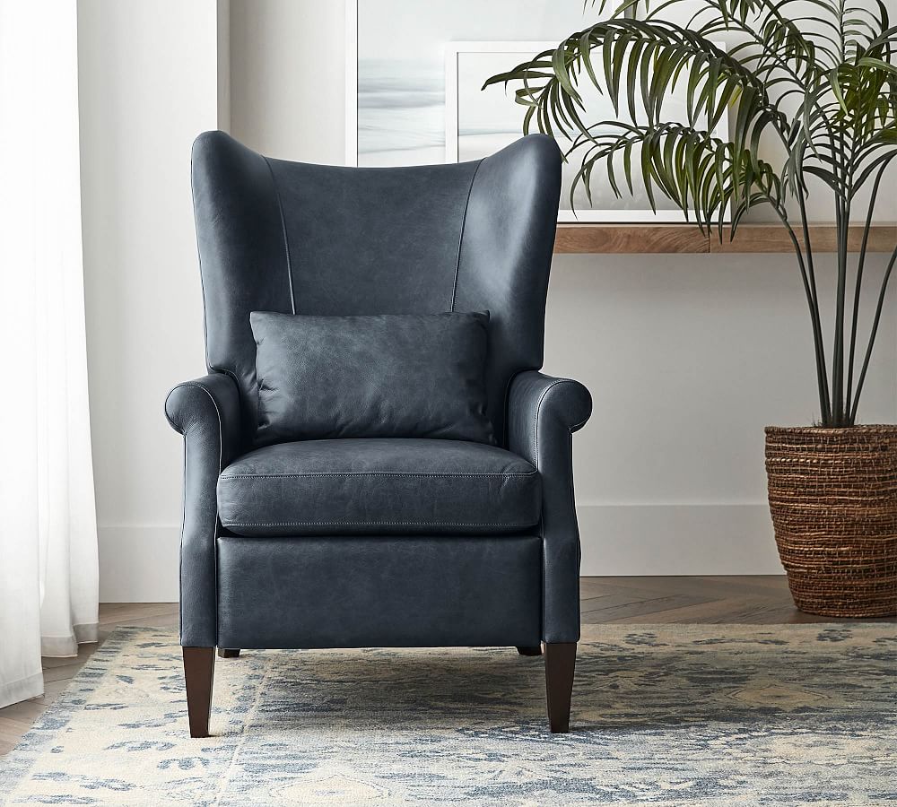 Champlain Roll Arm Leather Wingback Recliner Pottery Barn
