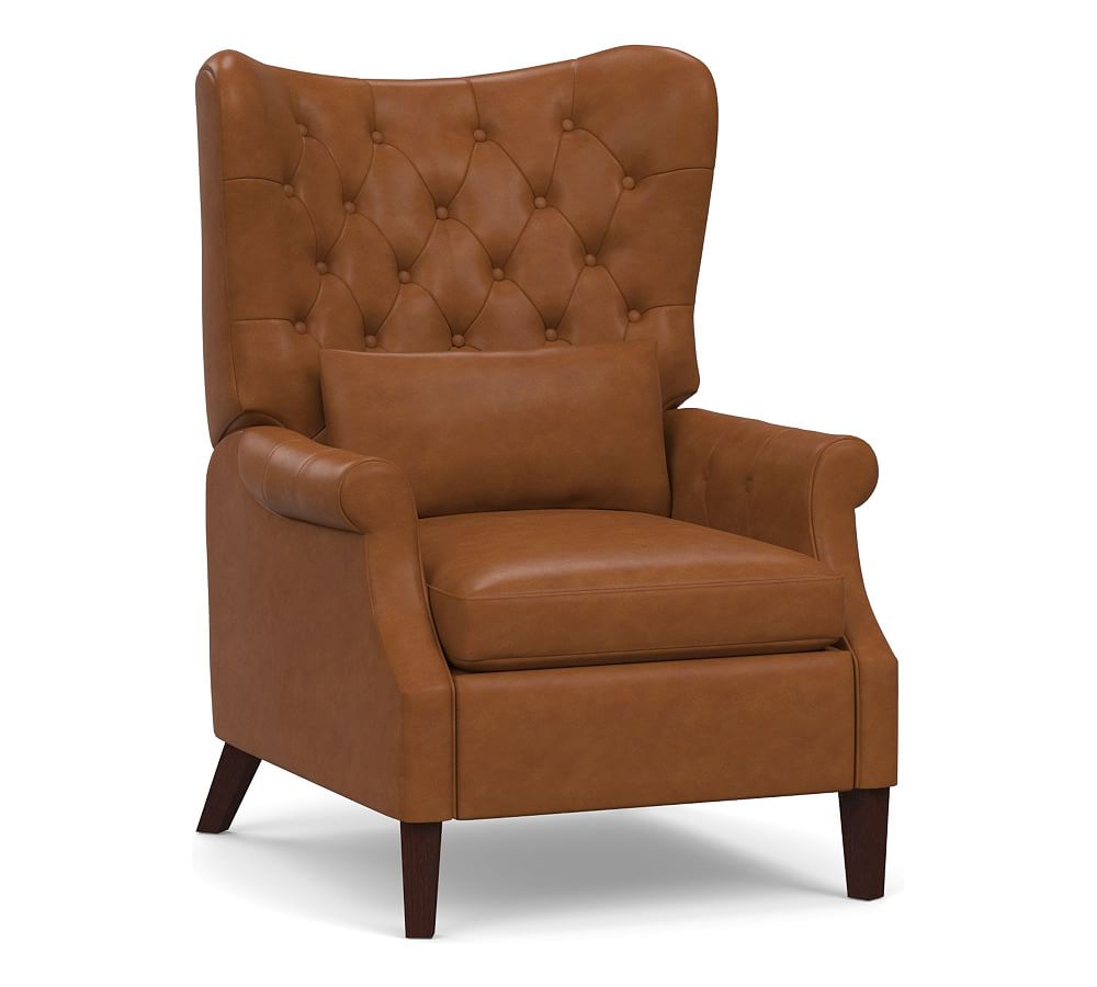 Champlain Roll Arm Tufted Wingback Leather Recliner