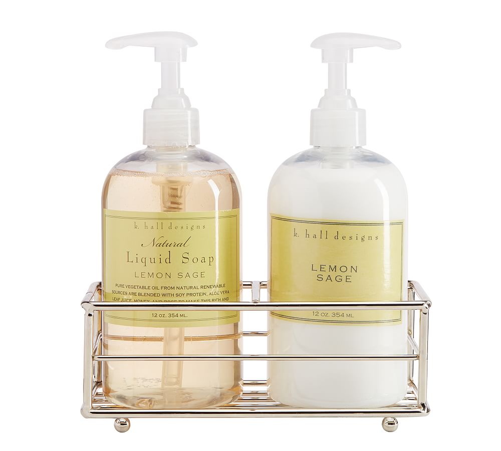 K. Hall Washed Cotton Soap & Lotion Caddy Set