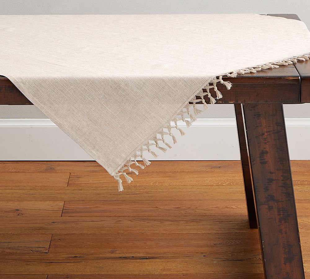 Fringe Knotted Linen Table Throw