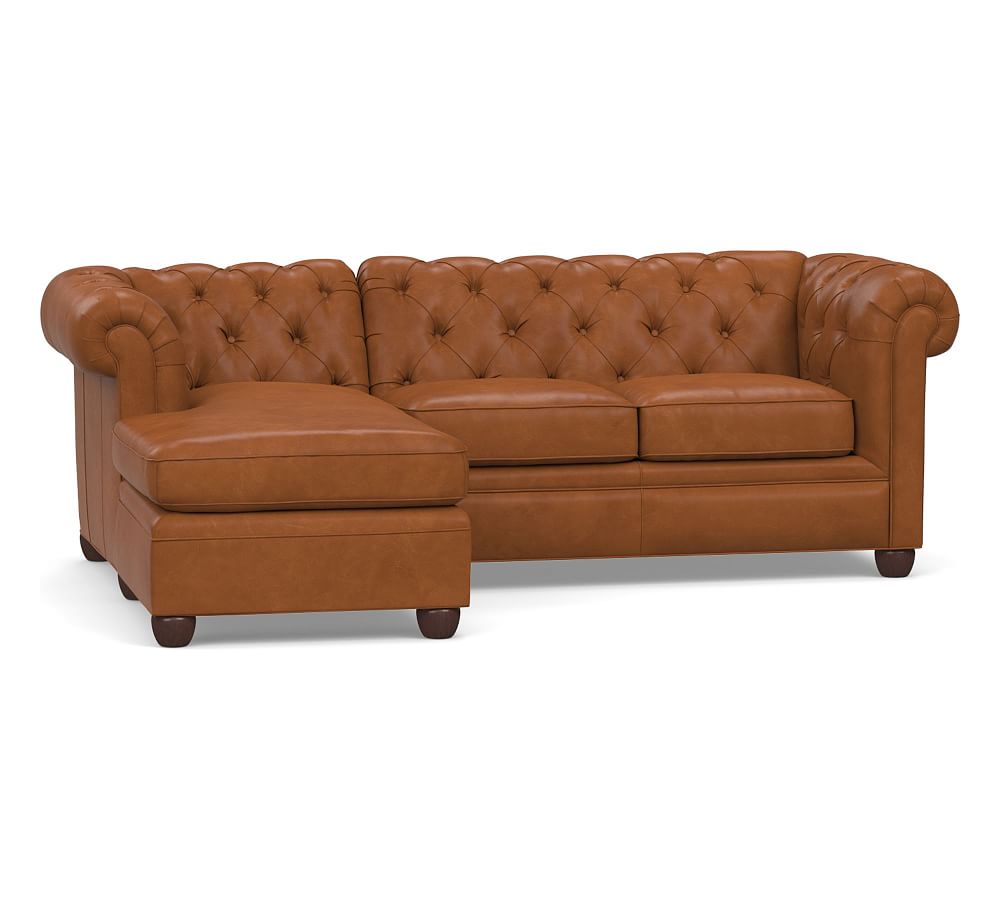 Chesterfield Roll Arm Leather Sofa Chaise Sectional