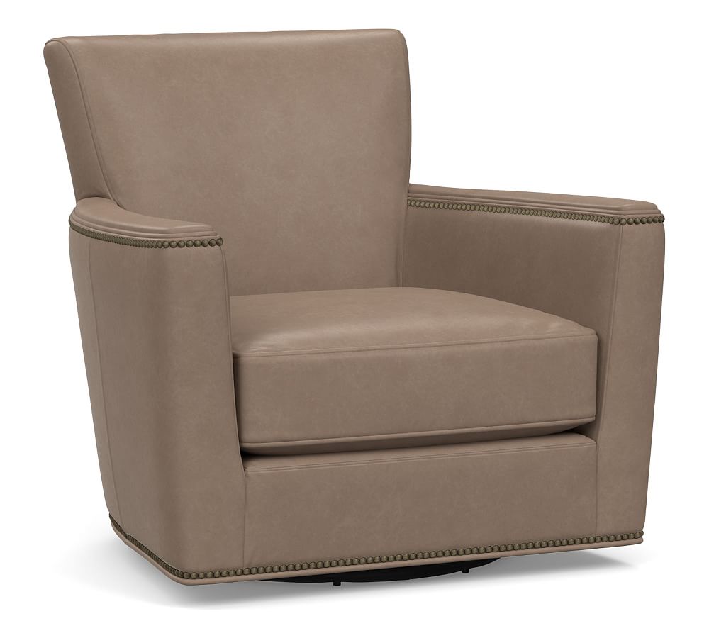 Pottery Barn Irving Square Arm Leather Swivel Armchair The