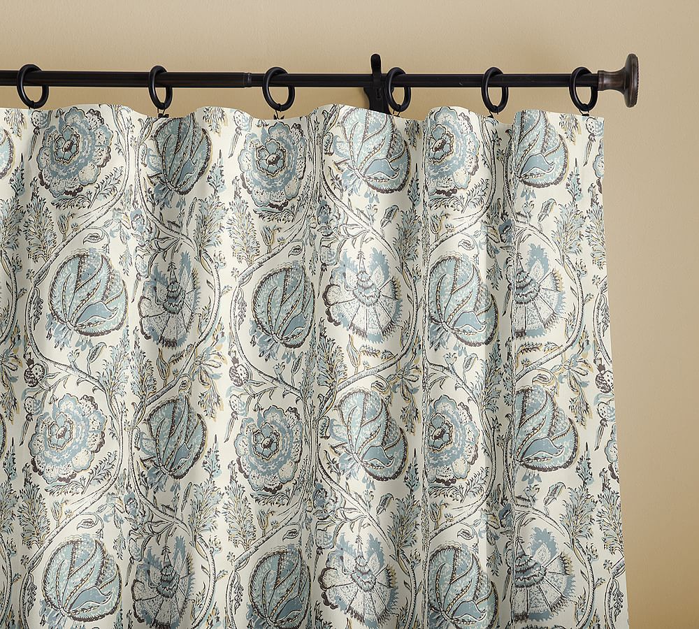 Haylie Print Linen/Cotton Rod Pocket Curtain