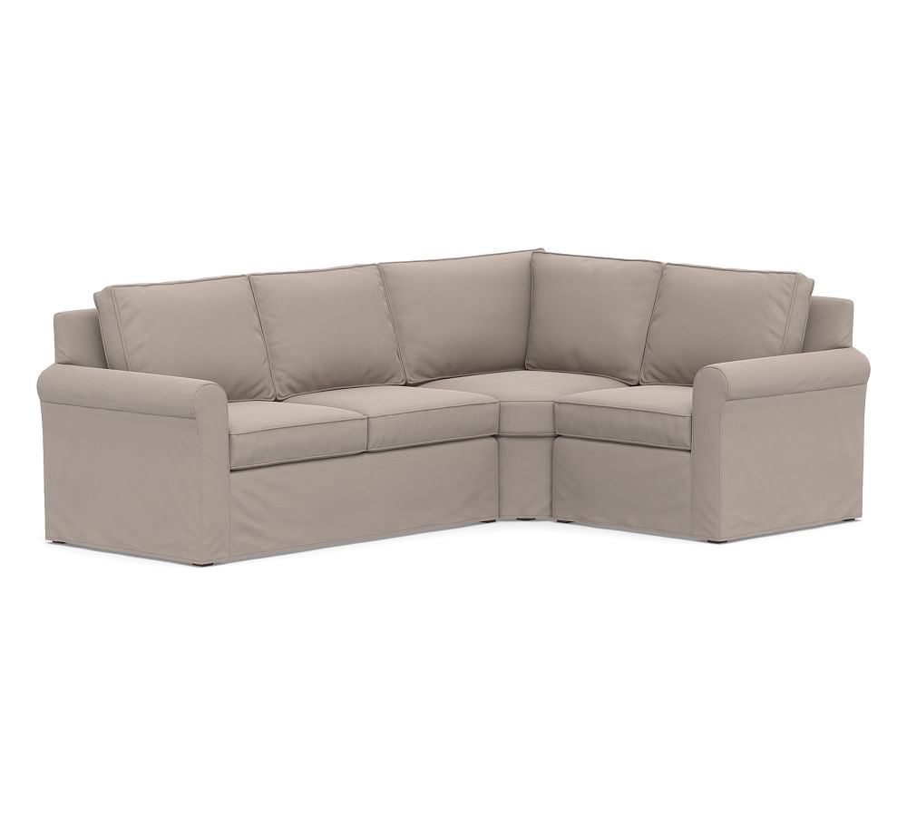 Cameron Roll Arm Slipcovered 3-Piece Sectional with Wedge