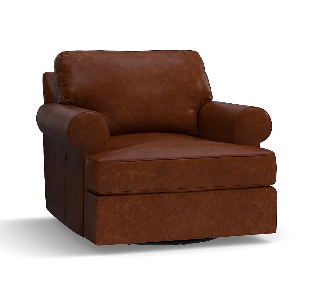 Townsend Roll Arm Leather Swivel Armchair