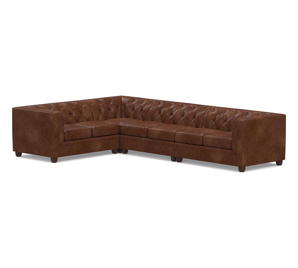 Chesterfield Square Arm Leather Sofa Chaise Sectional