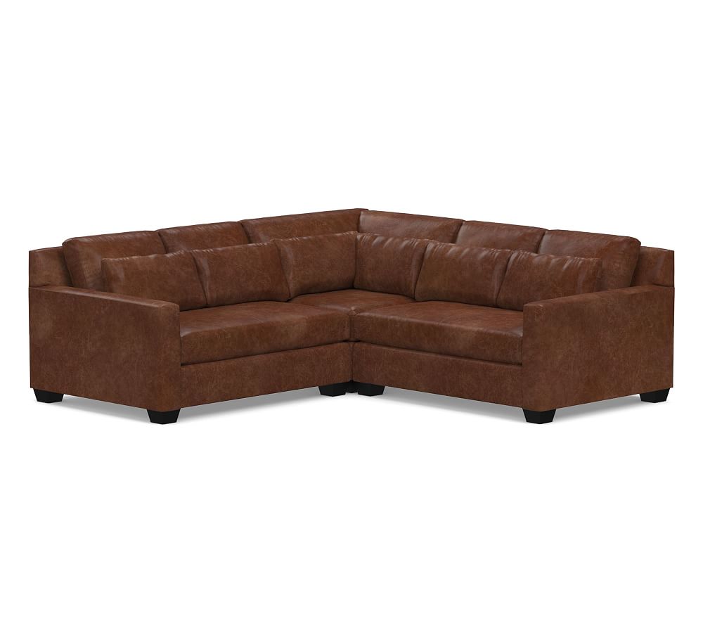 York Square Arm Deep Seat Leather 3-Piece L-Sectional