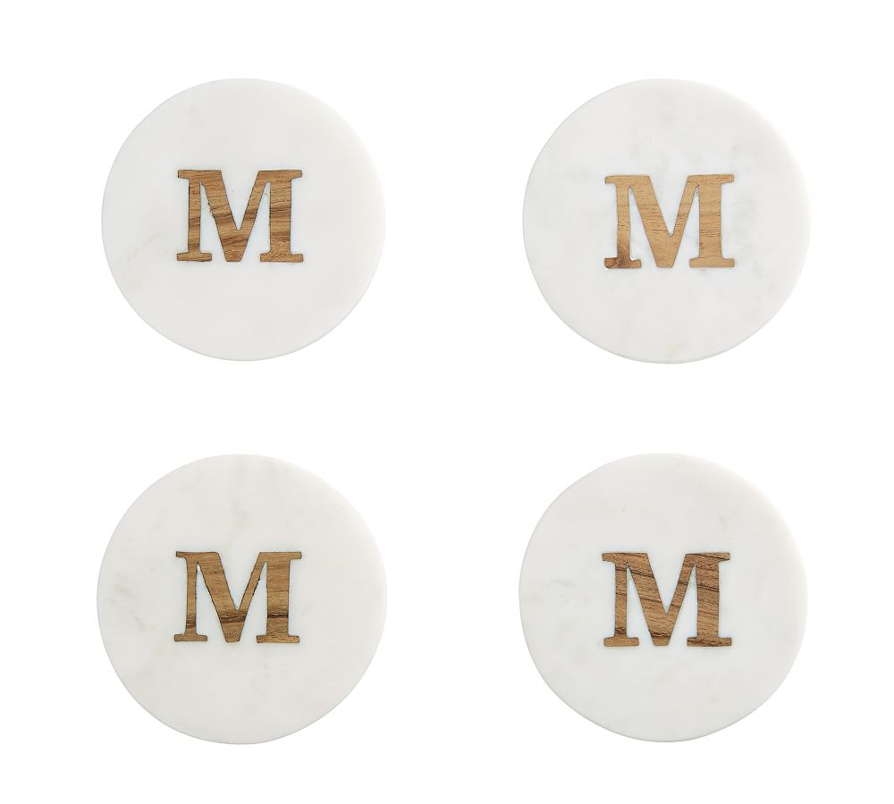 Handmade Alphabet Marble & Wood Coasters - Set of 4