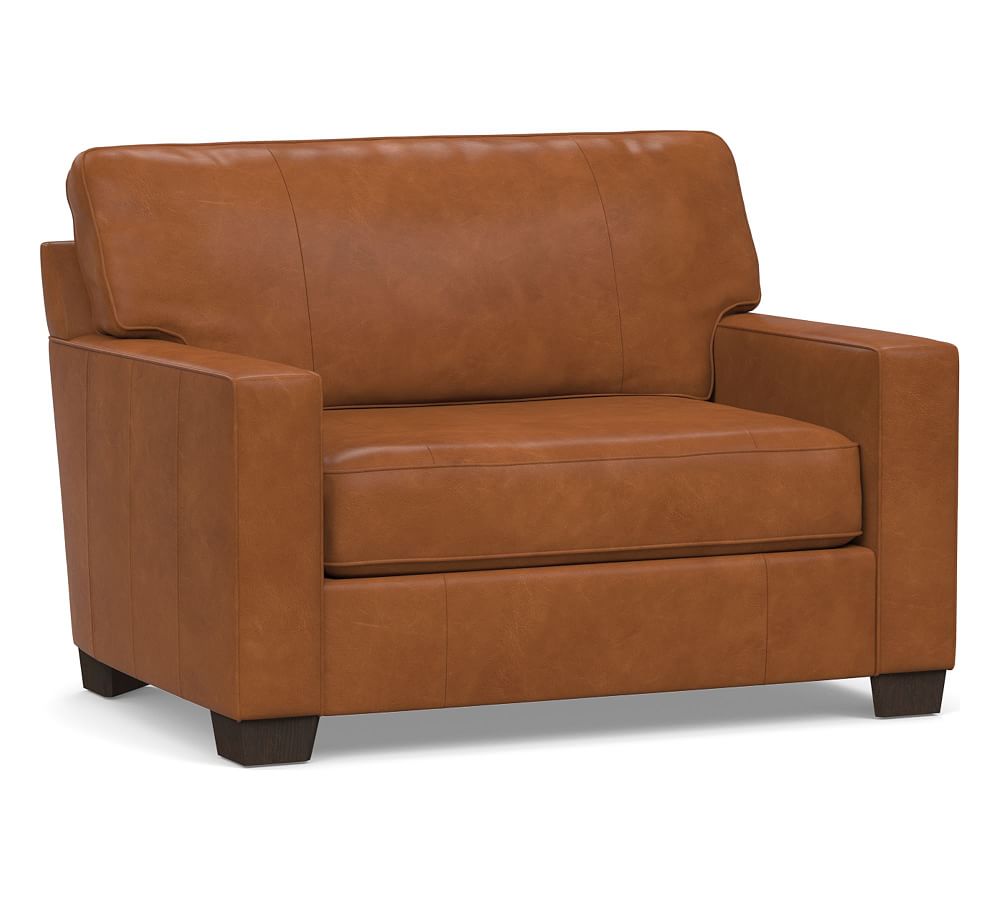 Buchanan Square Arm Leather Twin Sleeper Sofa with Memory Foam Mattress