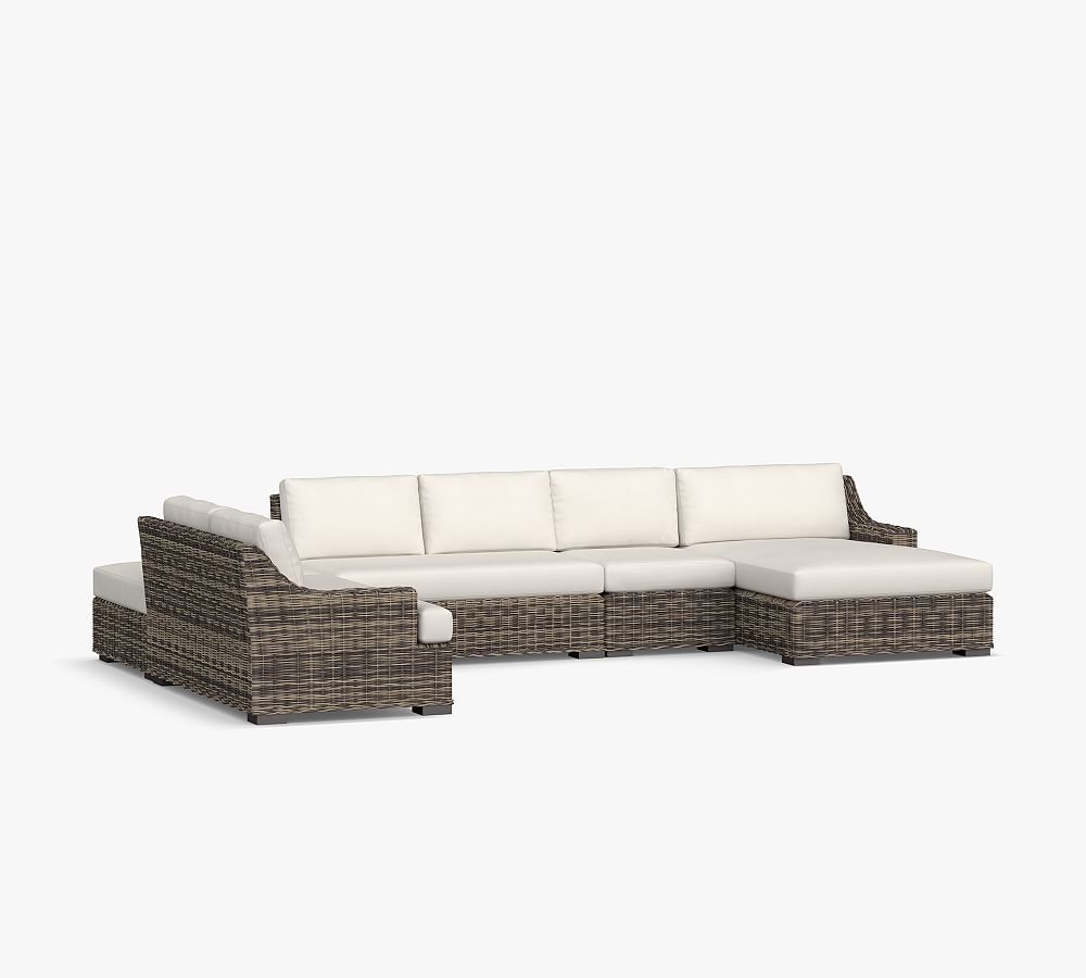Huntington Wicker 5-Piece Slope Arm Double Chaise Outdoor Sectional