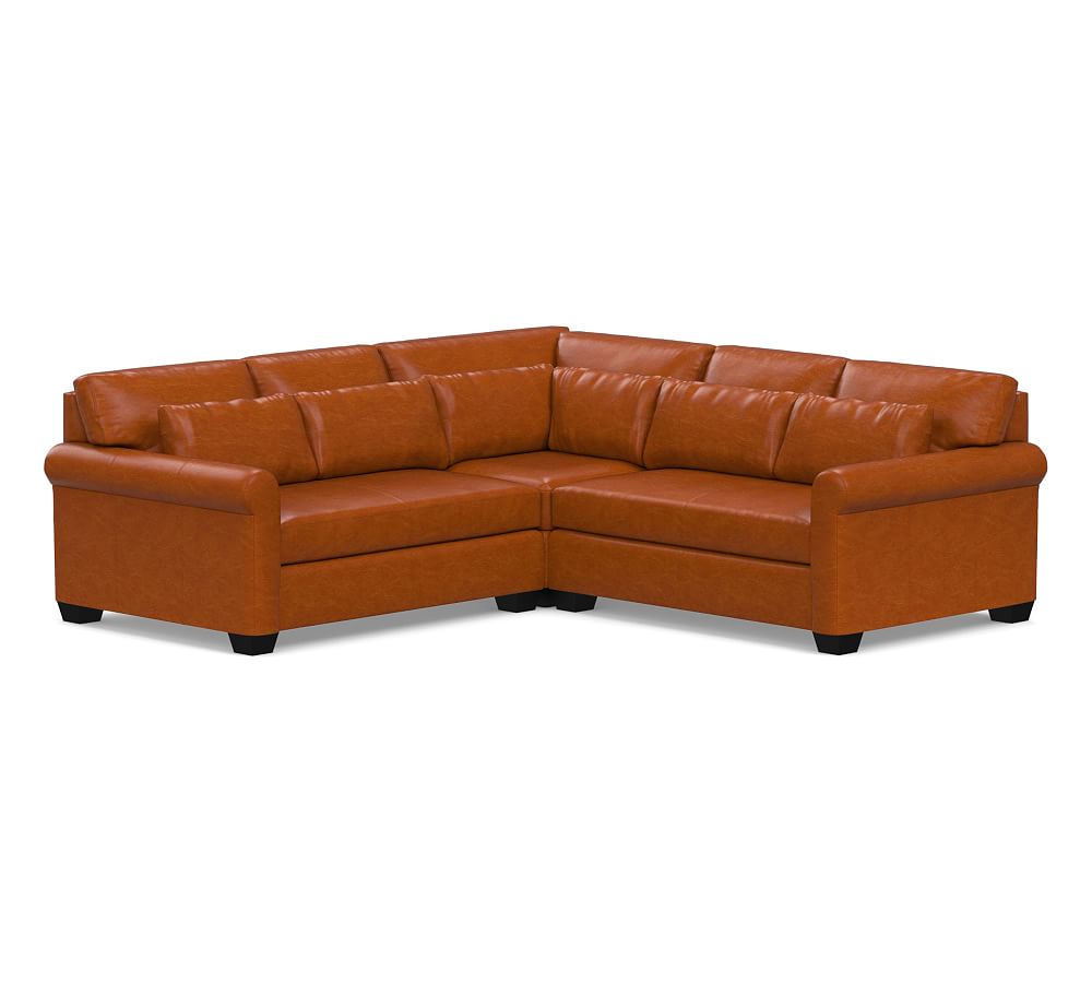York Roll Arm Deep Seat Leather 3-Piece L-Sectional