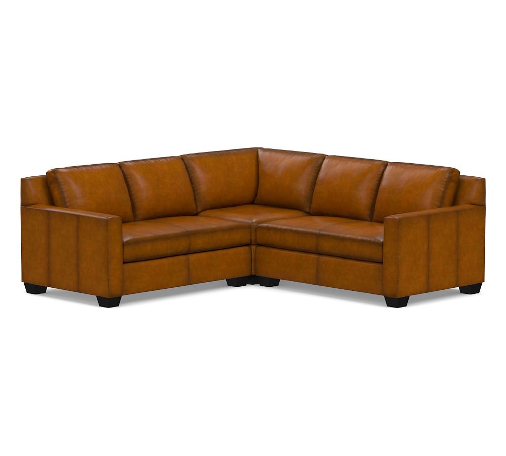 York Square Arm Leather 3-Piece L-Sectional