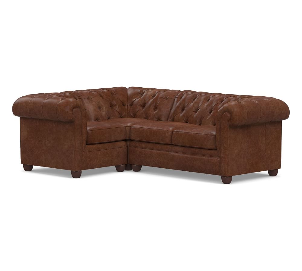 Chesterfield Roll Arm Leather 3-Piece Sectional