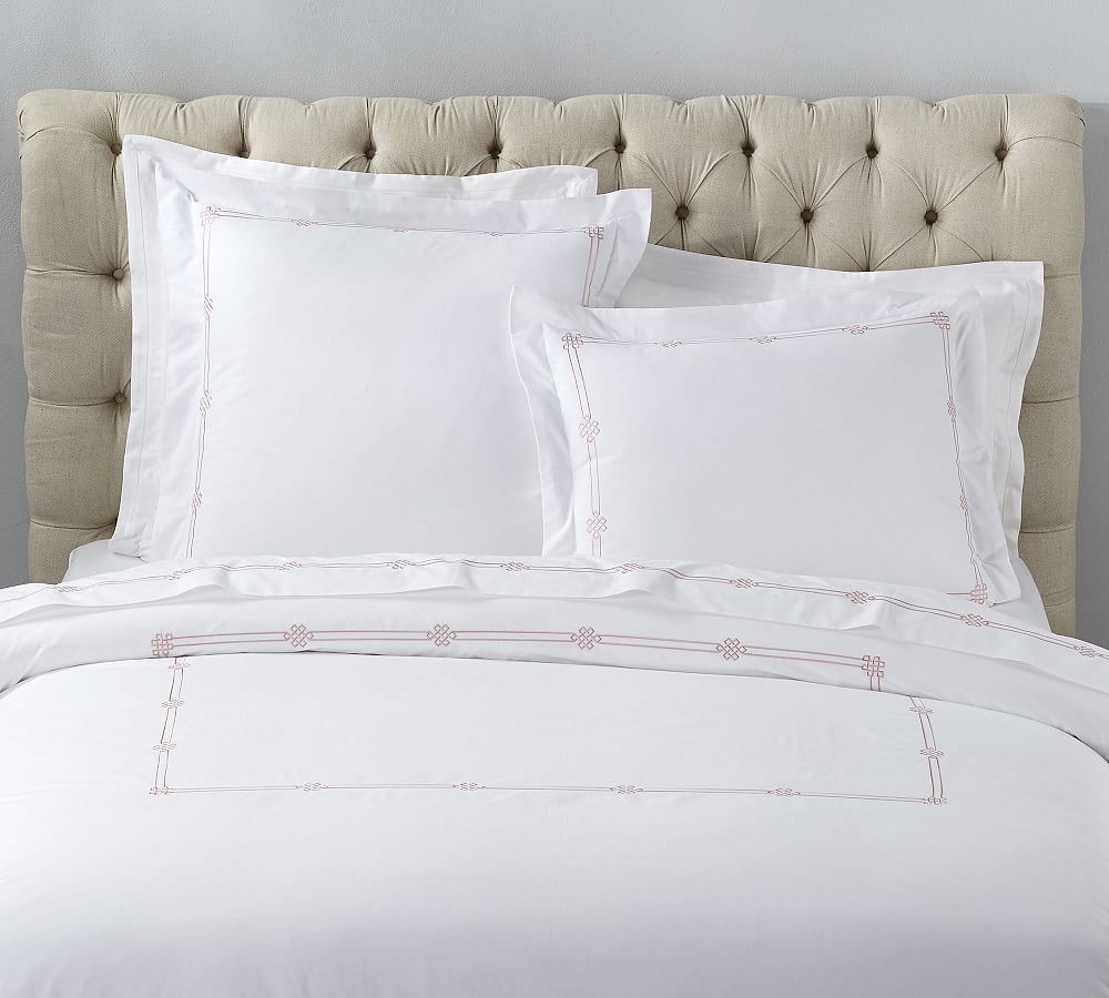 Pottery Barn Maci Double Scalloped Percale Embroidered Duvet Cover