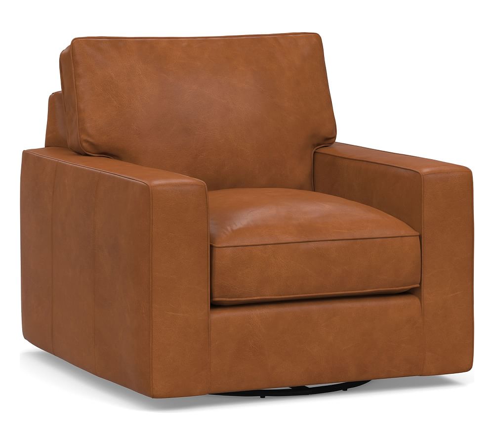 PB Comfort Leather Square Arm Swivel Armchair