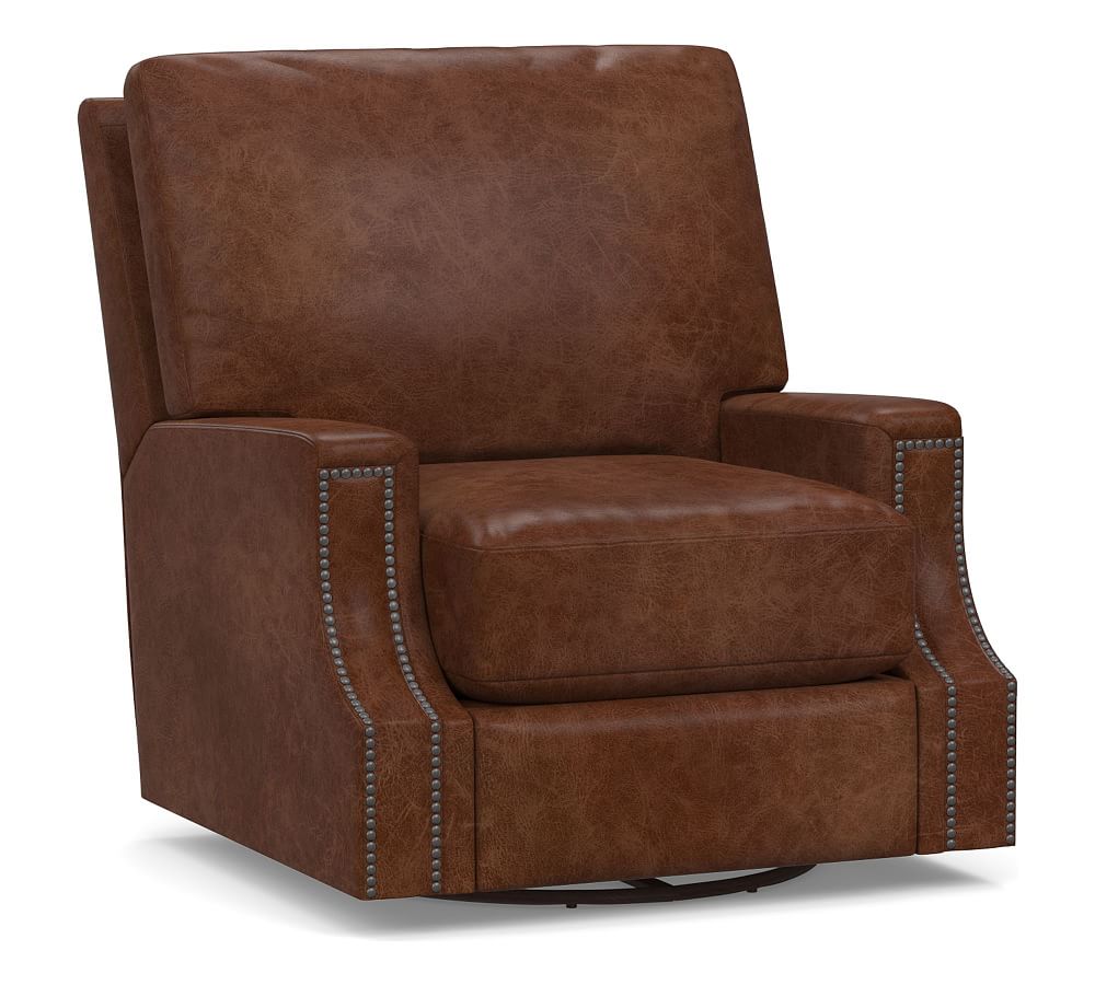 James Square Arm Leather Swivel Armchair
