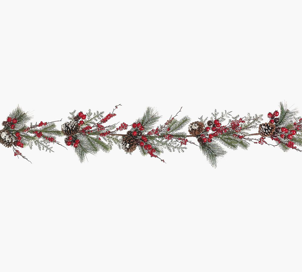 Faux Snowed Pinecones Berry Wreath & Garland