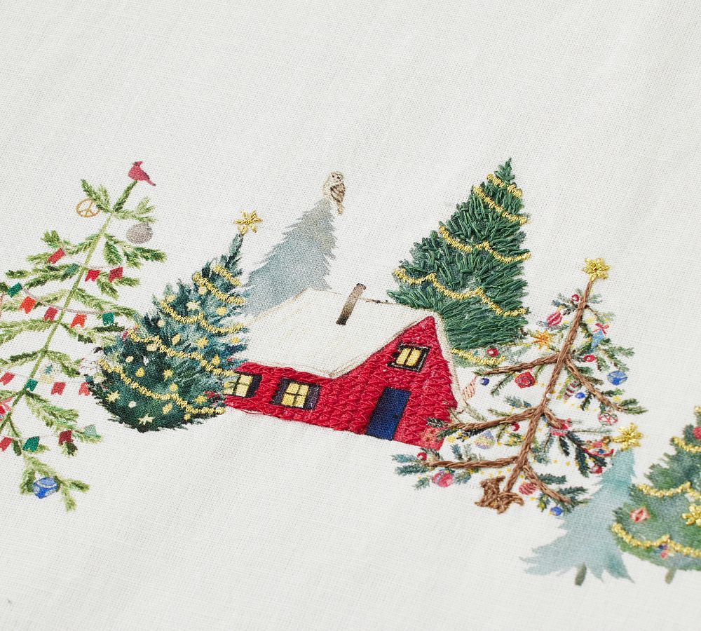 Christmas in the Country Embroidered Cotton/Linen Table Runner