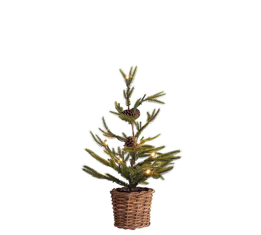 Lit Faux Pine Trees Basket
