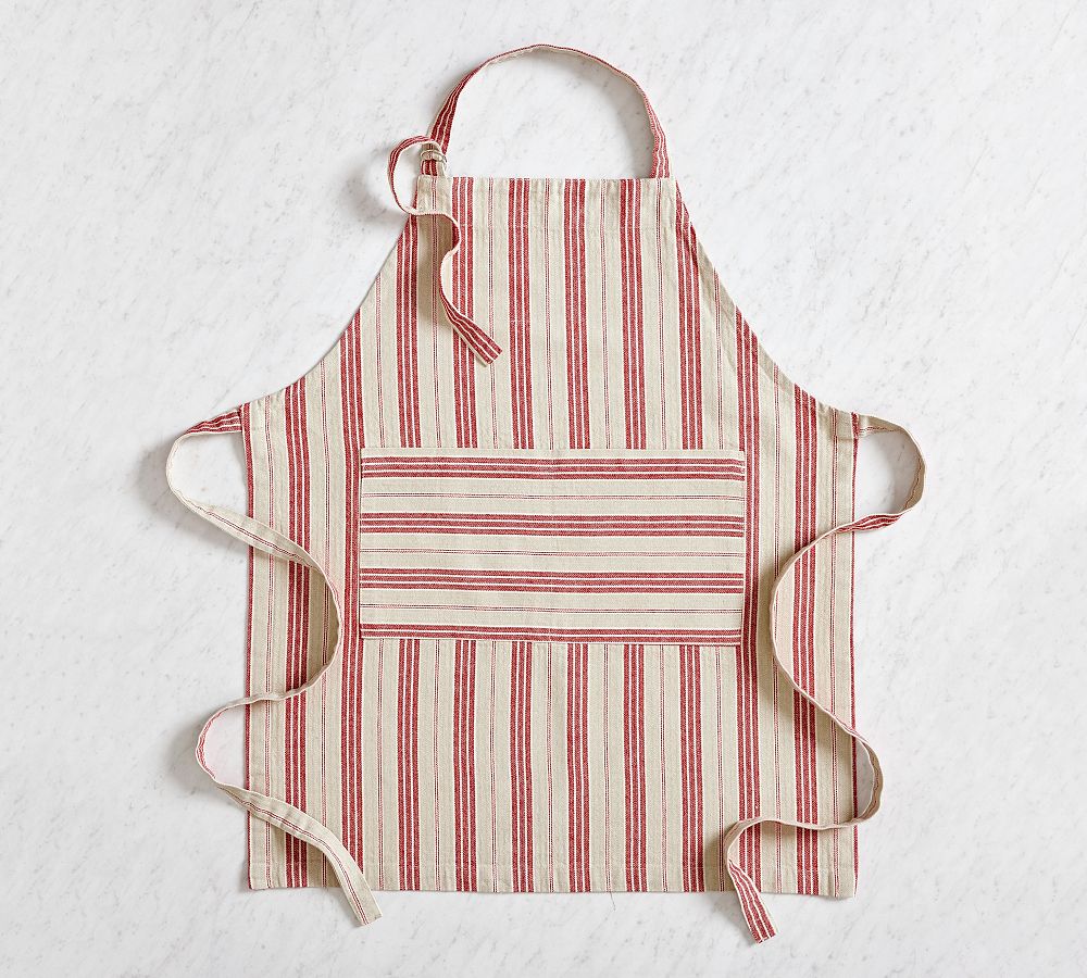 French Striped Organic Apron, Oven Mitt, & Pot Holder Set