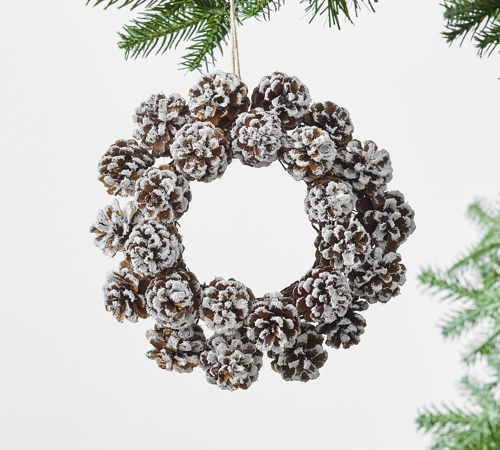 Lit Frosted Pinecone Wreath Ornament