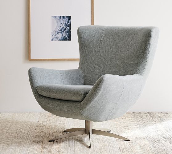 Wells Petite Upholstered Tight Back Swivel Armchair | Pottery Barn