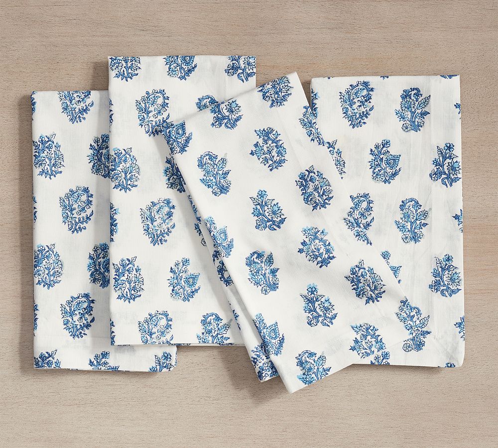 Sophia Floral Block Print Cotton Napkins - Set of 4