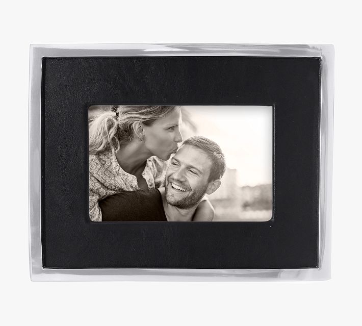 White Leather with Metal Border 4x6 Frame