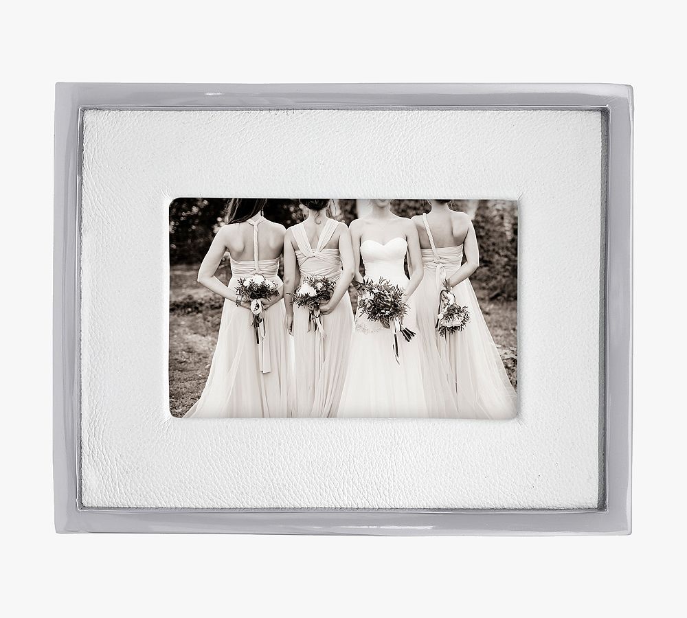 White Leather with Metal Border 4x6 Frame