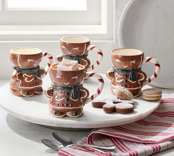 Pottery Barn Christmas in the Country Stoneware Mugs - Set of 4