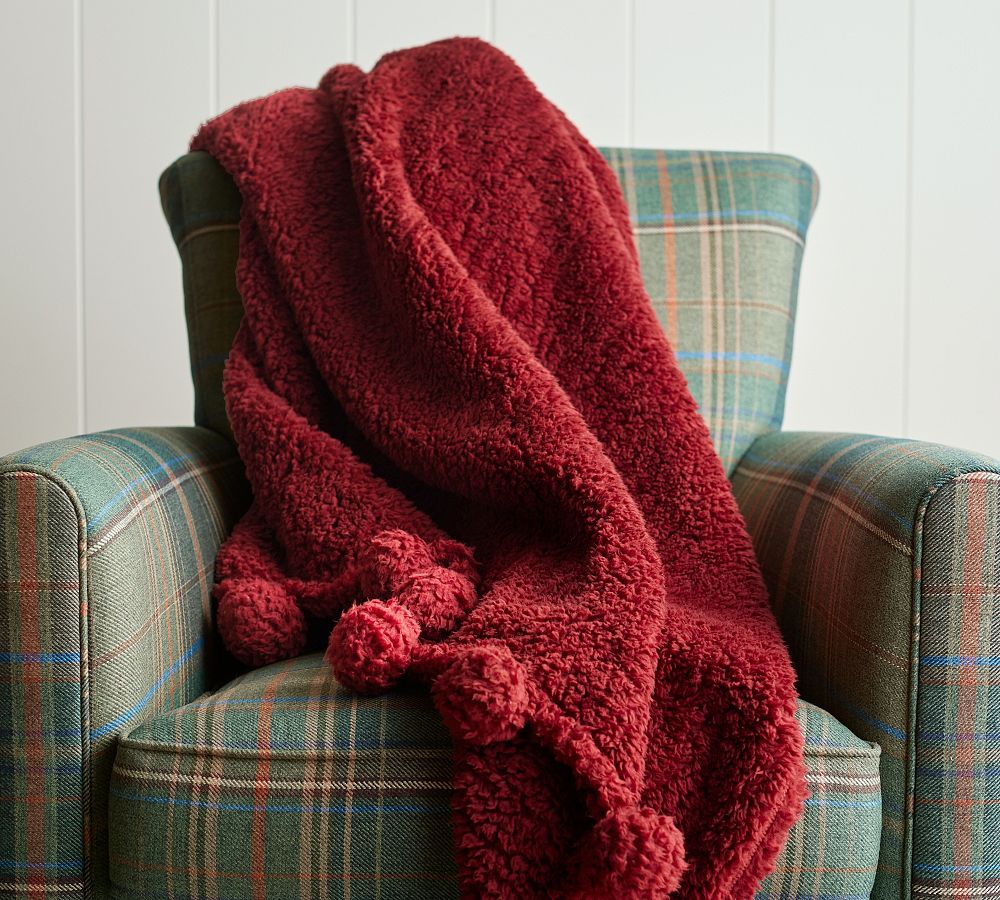 Cozy Potato Pom Pom Yarn Knit Throw Blanket