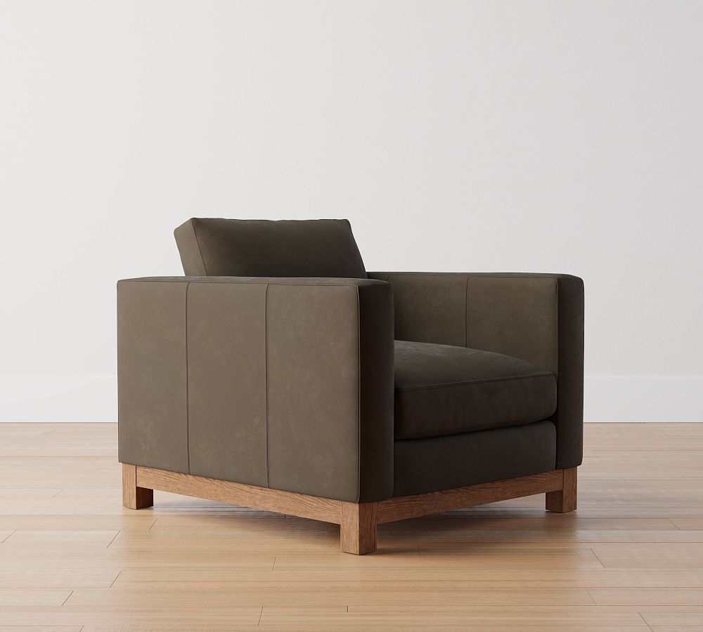 Jake Leather Armchair with Brindle Wood Base Pottery Barn