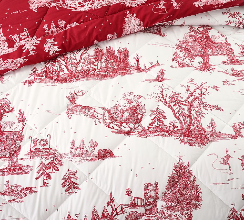 Santa Toile Reversible Percale Comforter Pottery Barn