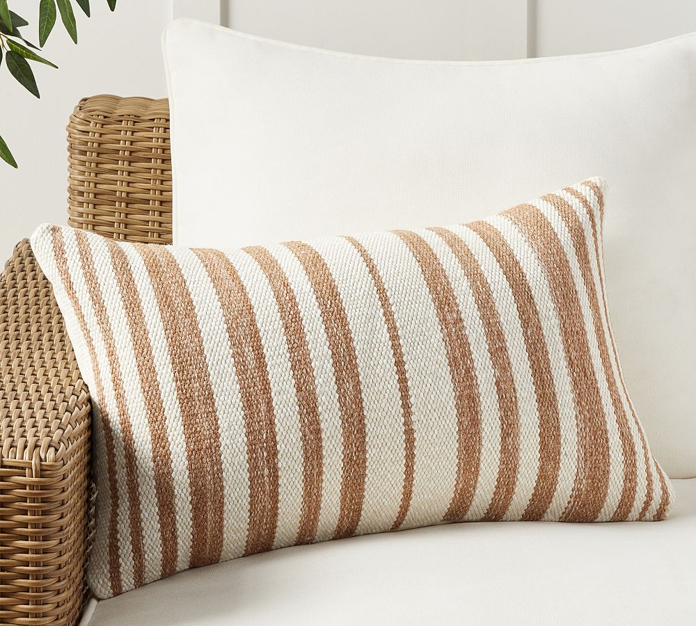 Classic Striped Handwoven Outdoor Lumbar Throw Pillow