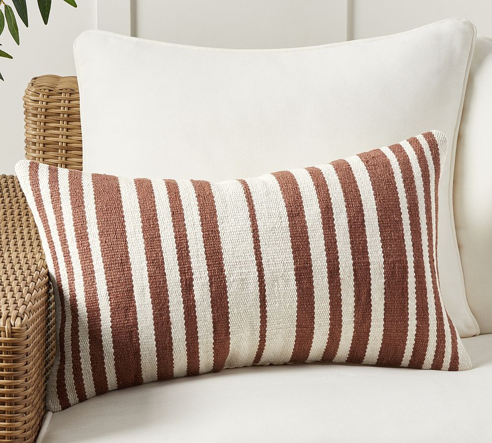 Classic Striped Handwoven Outdoor Lumbar Throw Pillow