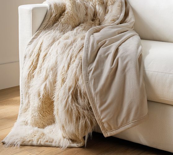 Mongolian Patchwork Faux Fur Throw Blanket Pottery Barn