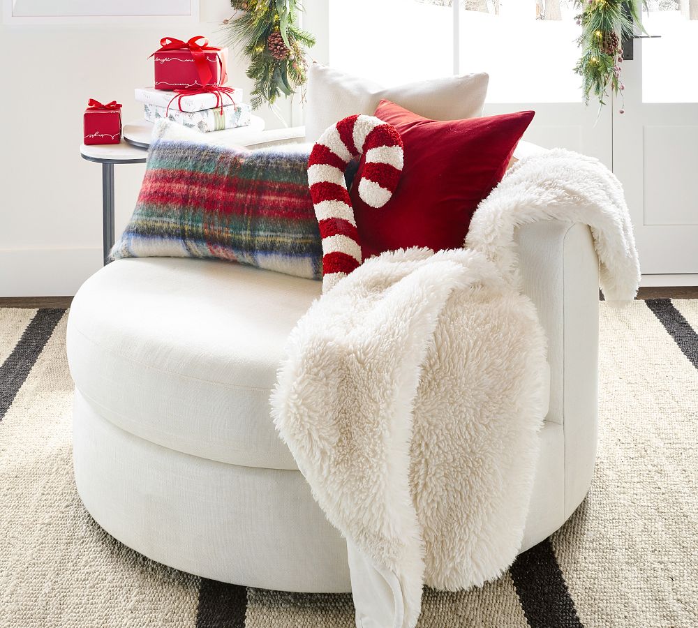 Cozy Teddy Candy Cane Pillow