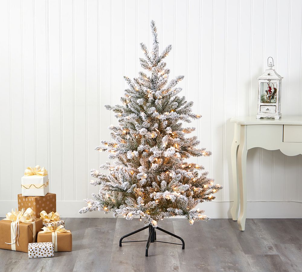 Lit Flocked Layered Spruce Faux Christmas Trees