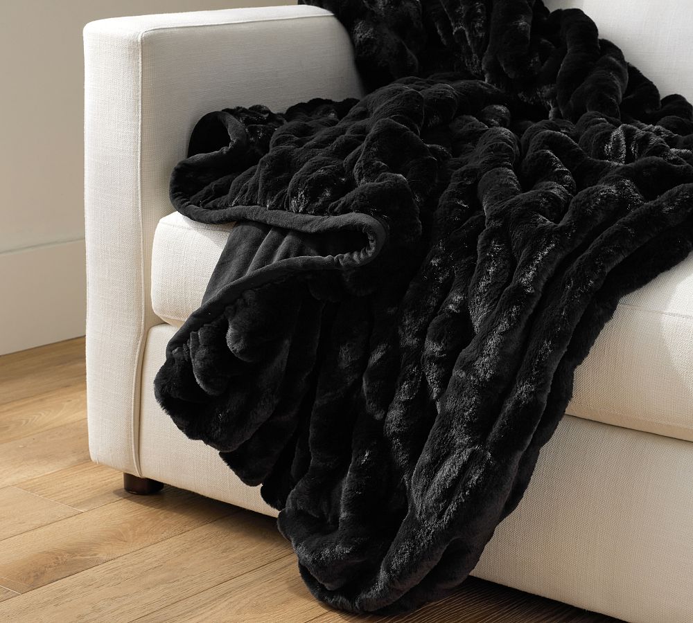 Faux Fur Ruched Throw