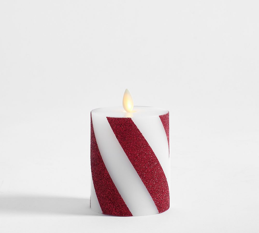 Premium Flickering Flameless Wax Pillar Candles - Candy Striped