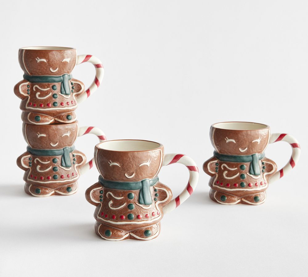 Pottery Barn Gingerbread Mugs-Set of 2-Cocoa-Coffee-Christmas
