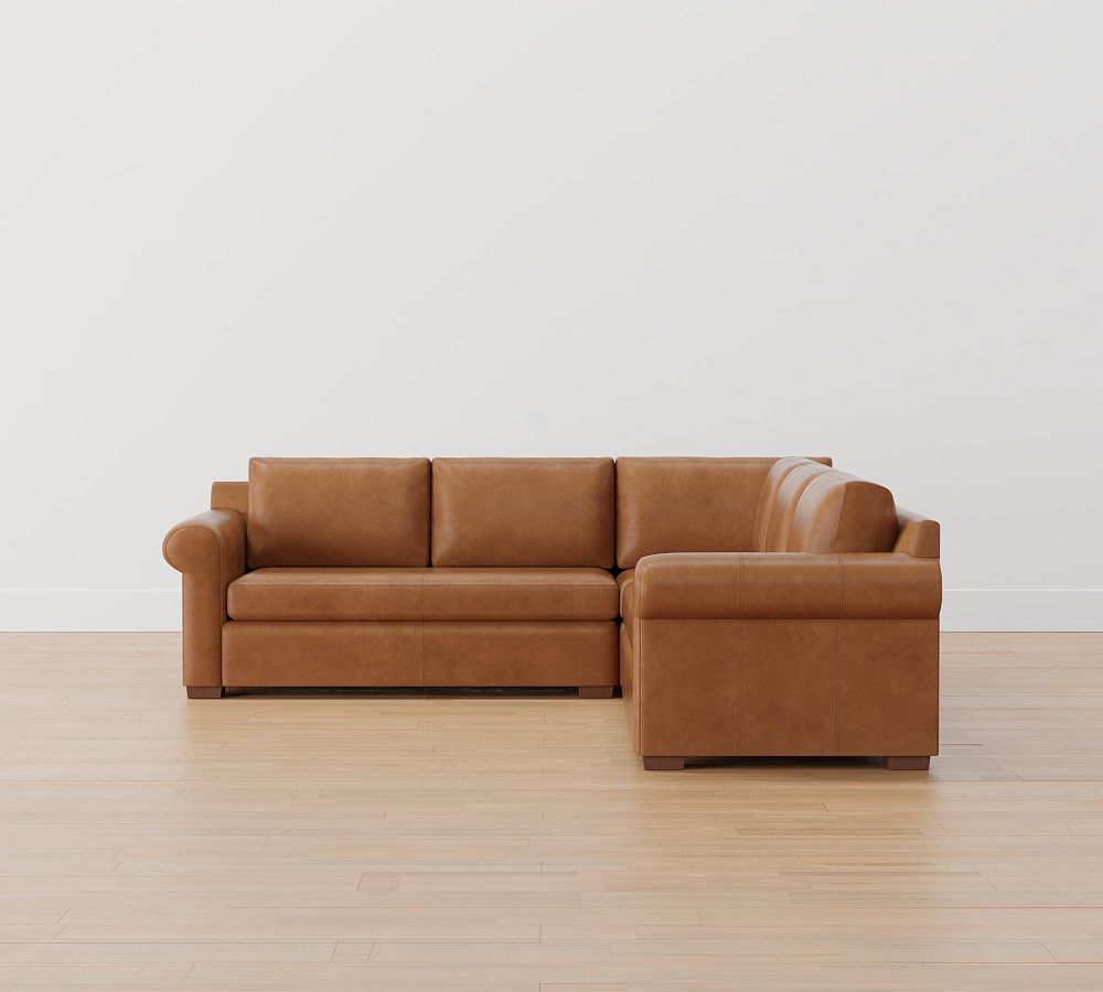 Shasta Roll Arm Leather 3-Piece L-Shaped Sectional