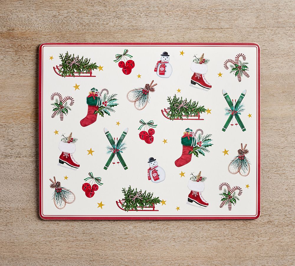 Holiday Classics Cork Placemats Set Of 4 Pottery Barn   Christmas Icons Cork Placemat Set Of 4 2 L 