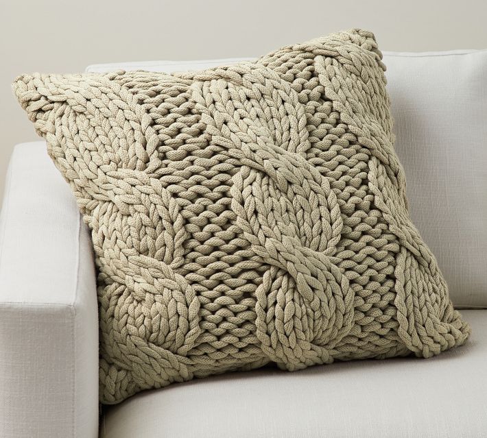 Cable Knit Decorative Light Gray Throw Pillow