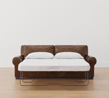 Turner Roll Arm Leather Sleeper Sofa | Pottery Barn